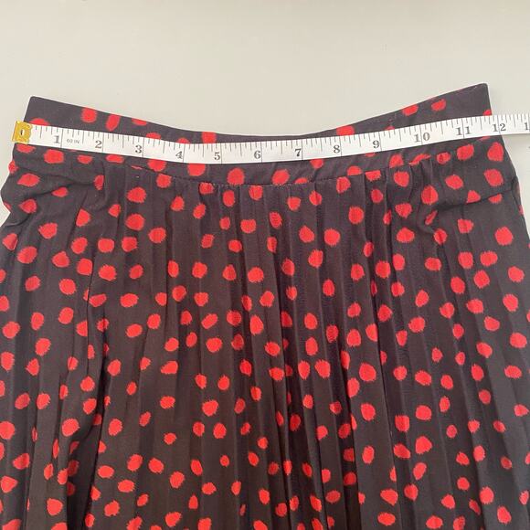 ASOS High Rise Pleated Polka Dot Midi Skirt Black Red Sz 2 / XS A line - Picture 6 of 8